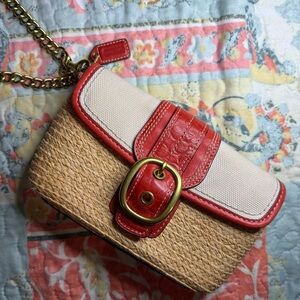 Coach Straw & Cream Canvas Wristlet with Orange Trim and Gold Hardware